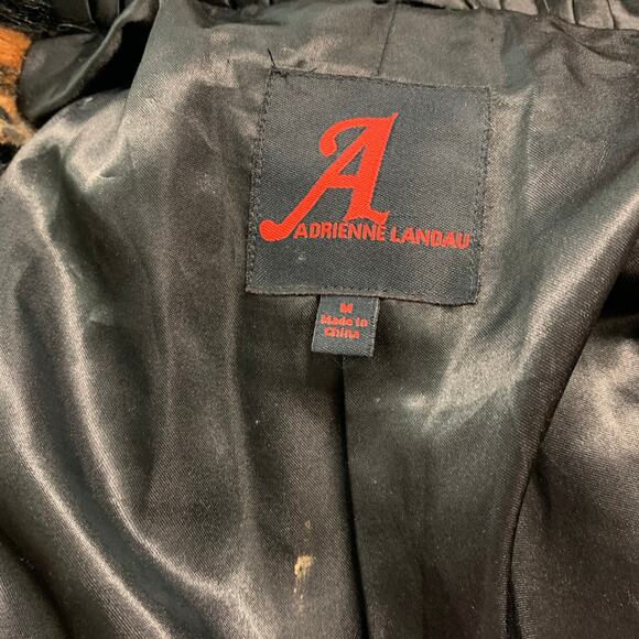 ADRIENNE LANDAU Size M Black Orange Polyester Blend Biker Jacket - Picture 6 of 8